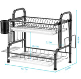 Dish Racks: Stainless Steel 2-Tier Dish Drying Rack with Utensil Holder, Cutting Board Holder and Dish Drainer for Kitchen Counter (Black)