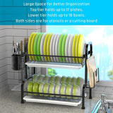 Dish Racks: Stainless Steel 2-Tier Dish Drying Rack with Utensil Holder, Cutting Board Holder and Dish Drainer for Kitchen Counter (Black)