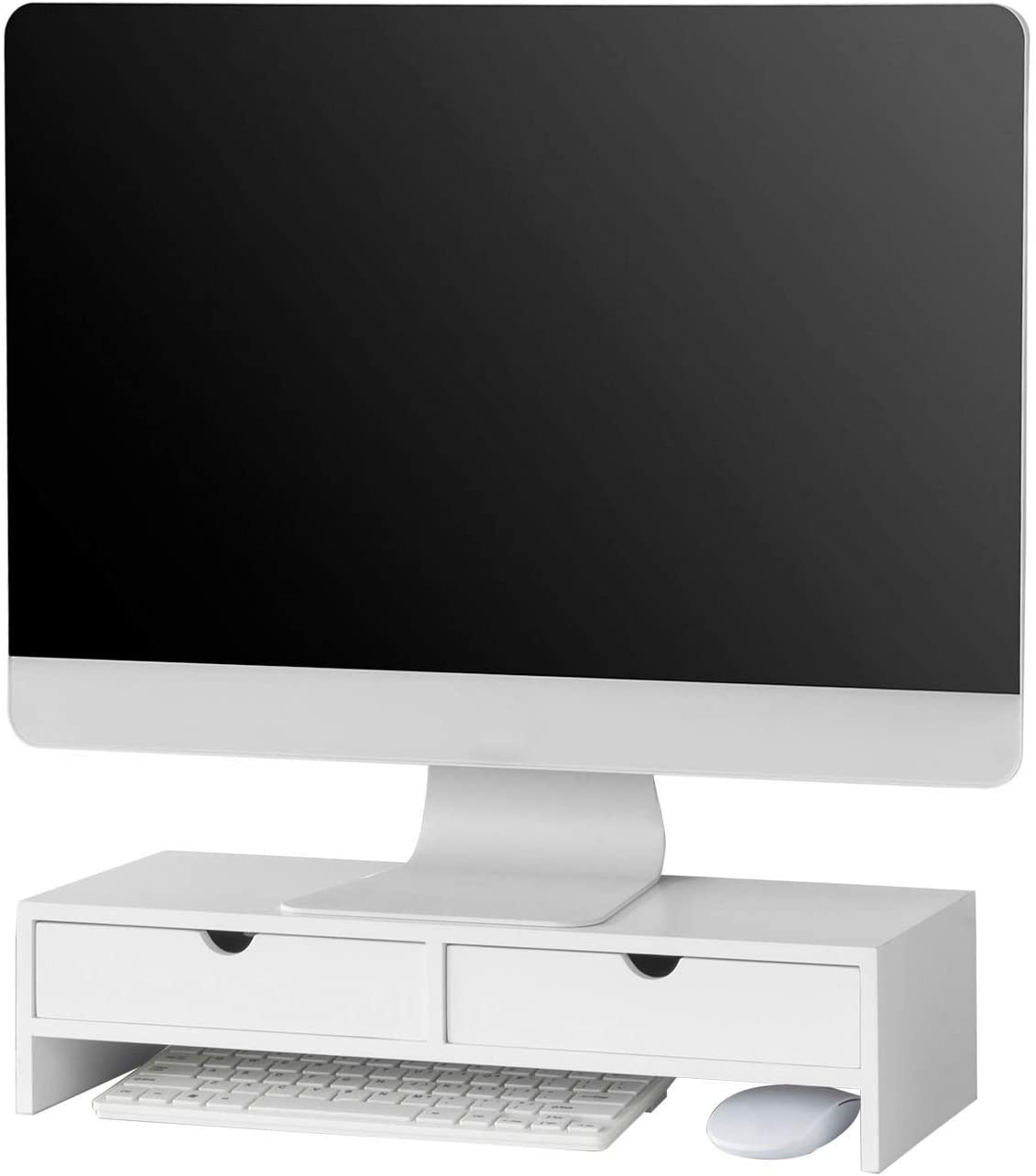 Desk Accessories: White Monitor Stand Desk Organizer with 2 Drawers