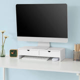 Desk Accessories: White Monitor Stand Desk Organizer with 2 Drawers