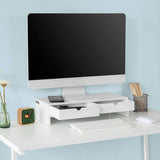 Desk Accessories: White Monitor Stand Desk Organizer with 2 Drawers