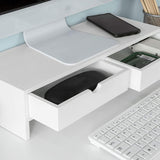 Desk Accessories: White Monitor Stand Desk Organizer with 2 Drawers