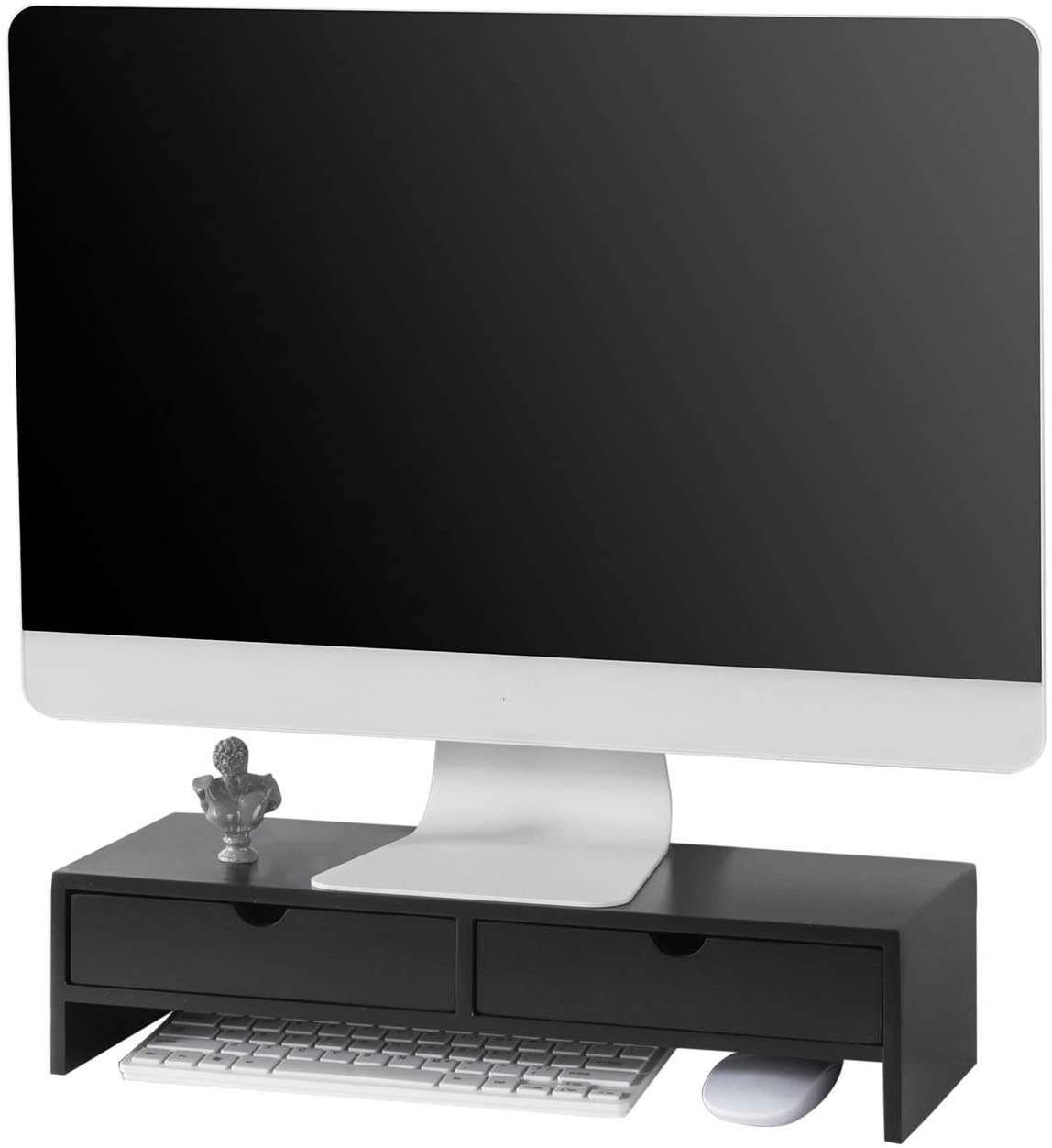 Desk Accessories: Black Monitor Stand Desk Organizer with 2 Drawers