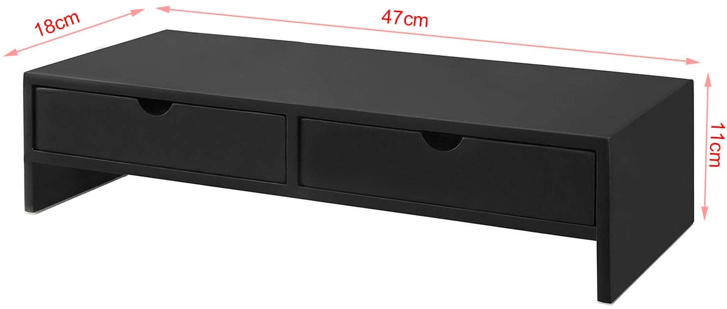 Desk Accessories: Black Monitor Stand Desk Organizer with 2 Drawers