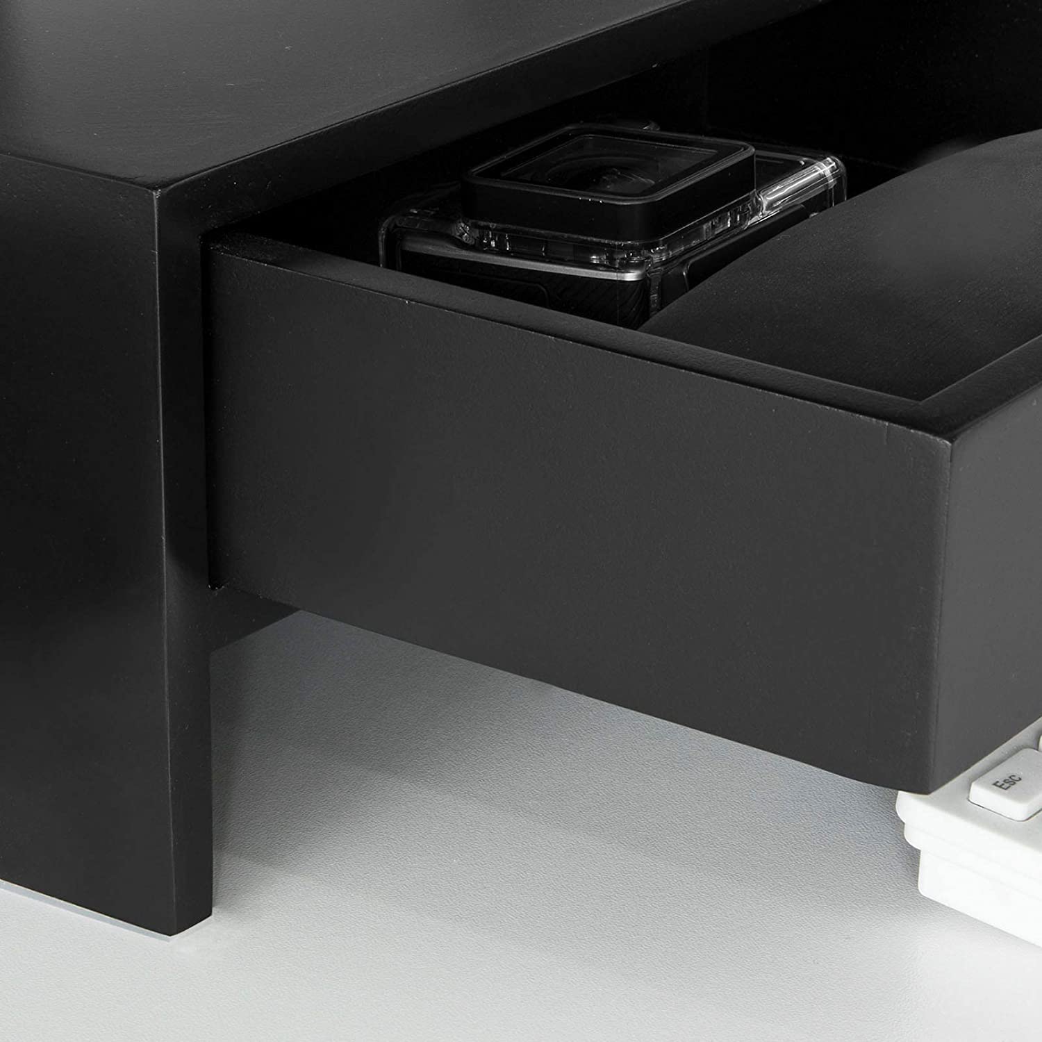 Desk Accessories: Black Monitor Stand Desk Organizer with 2 Drawers