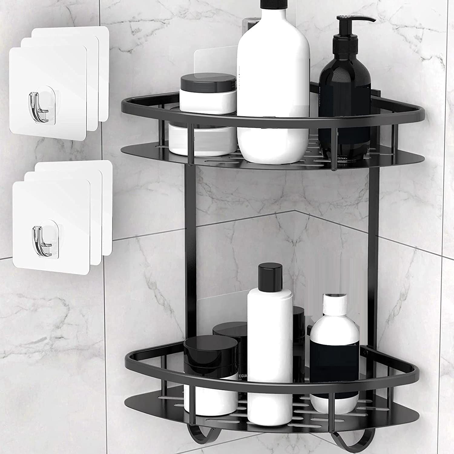 Kitchen & Bathroom DIY: 2 Pack Aluminum Adhesive Shower Caddy Corner Shelf Storage Rack for Bathroom