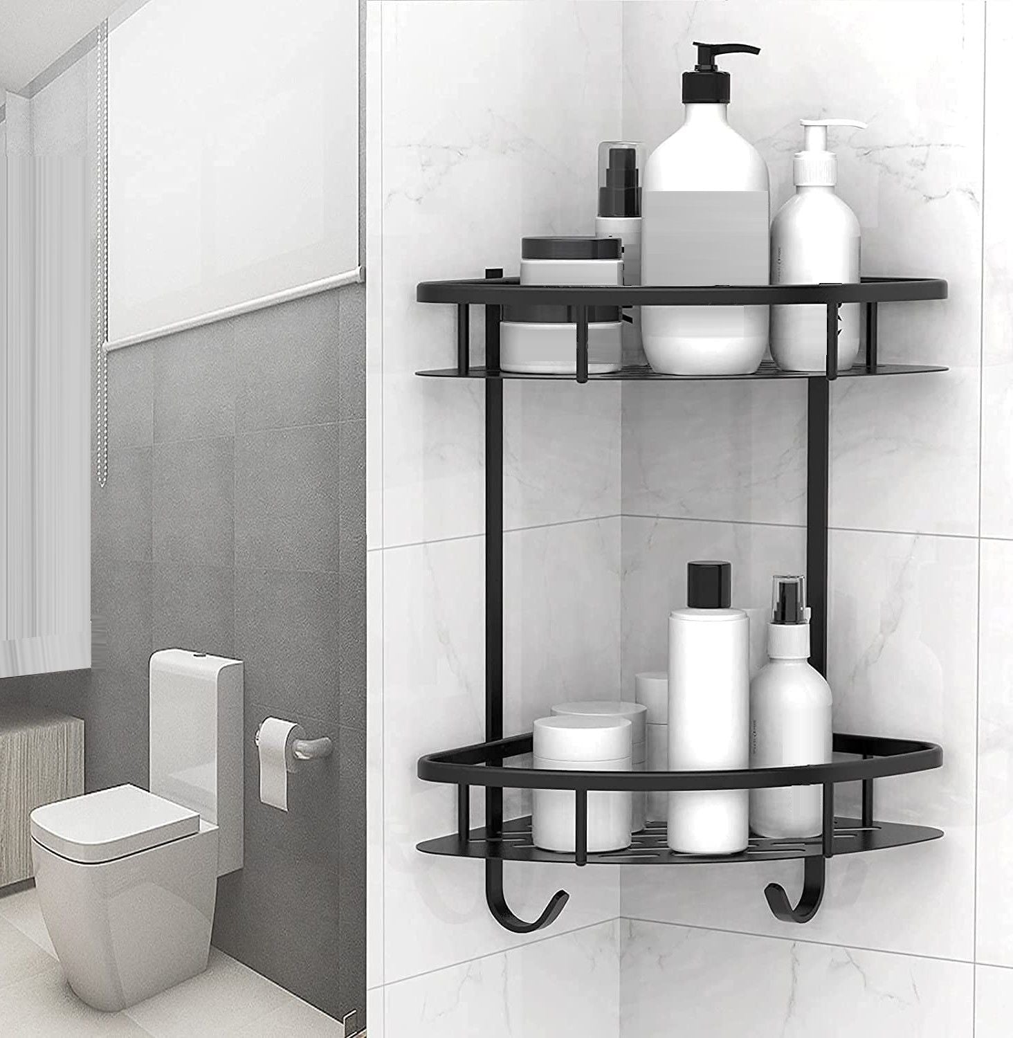 Kitchen & Bathroom DIY: 2 Pack Aluminum Adhesive Shower Caddy Corner Shelf Storage Rack for Bathroom