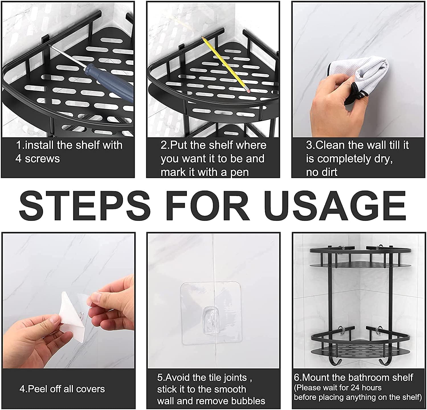 Kitchen & Bathroom DIY: 2 Pack Aluminum Adhesive Shower Caddy Corner Shelf Storage Rack for Bathroom