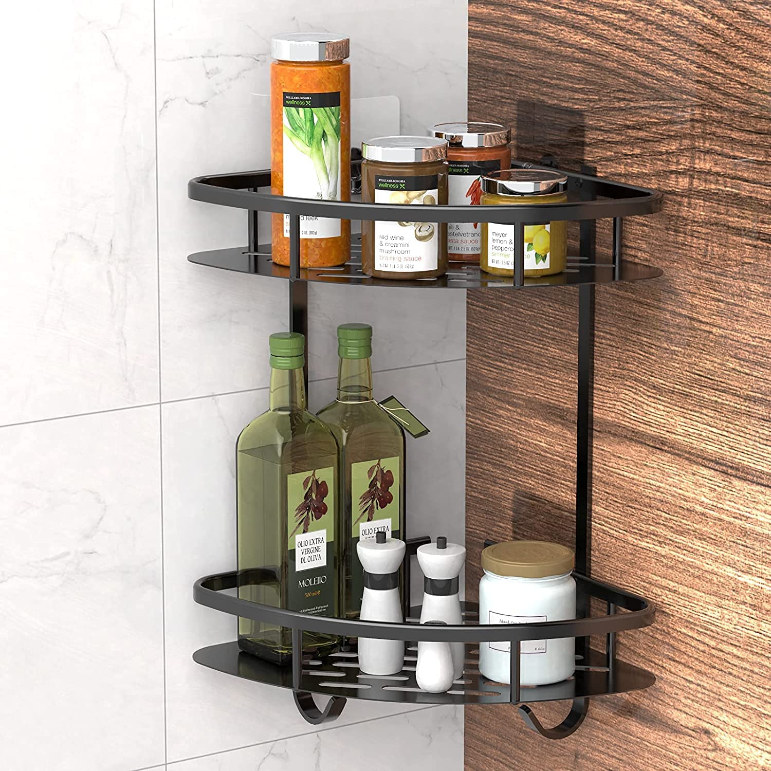 Kitchen & Bathroom DIY: 2 Pack Aluminum Adhesive Shower Caddy Corner Shelf Storage Rack for Bathroom