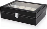 Desk Accessories: Black PU Leather Watch Organizer Display Storage Box Cases for Men & Women (10 slots)