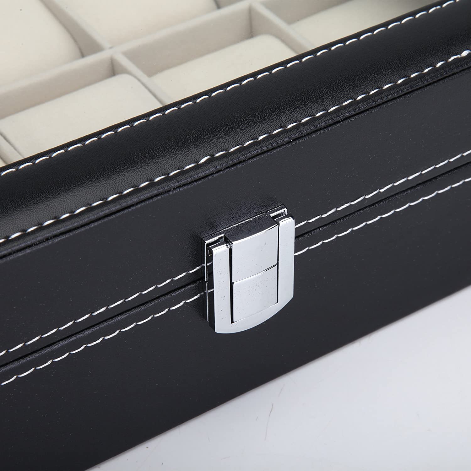 Desk Accessories: Black PU Leather Watch Organizer Display Storage Box Cases for Men & Women (10 slots)