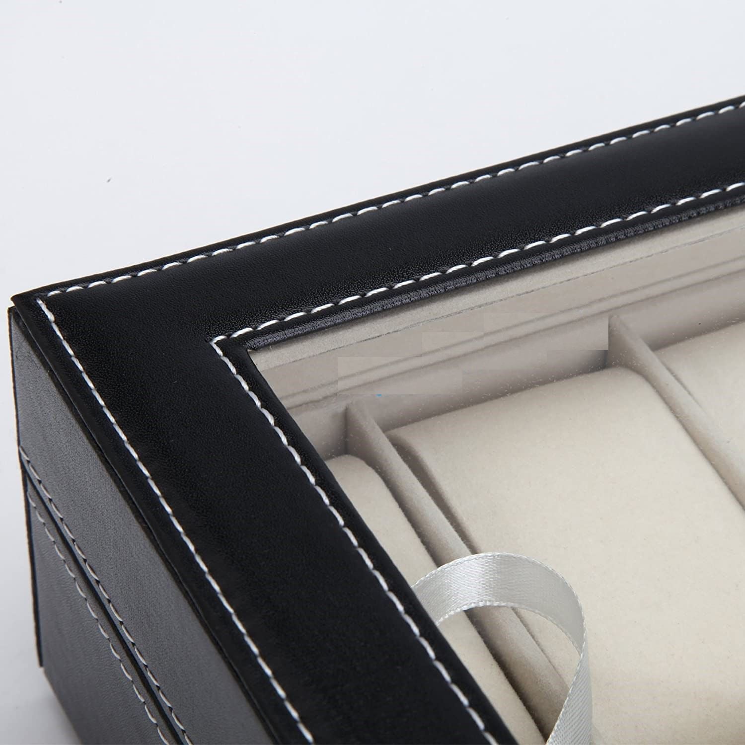 Desk Accessories: Black PU Leather Watch Organizer Display Storage Box Cases for Men & Women (10 slots)