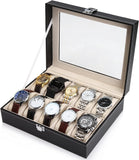 Desk Accessories: Black PU Leather Watch Organizer Display Storage Box Cases for Men & Women (10 slots)