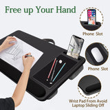 Desks: Portable Laptop Desk with Device Ledge, Mouse Pad and Phone Holder for Home Office (Black, 43cm)