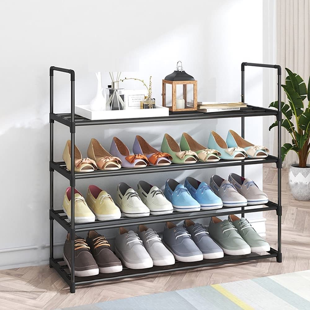 Shoe Storage: 4-Tier Stainless Steel Shoe Rack Storage Organizer to Hold up to 20 Pairs of Shoes (80cm, Black)