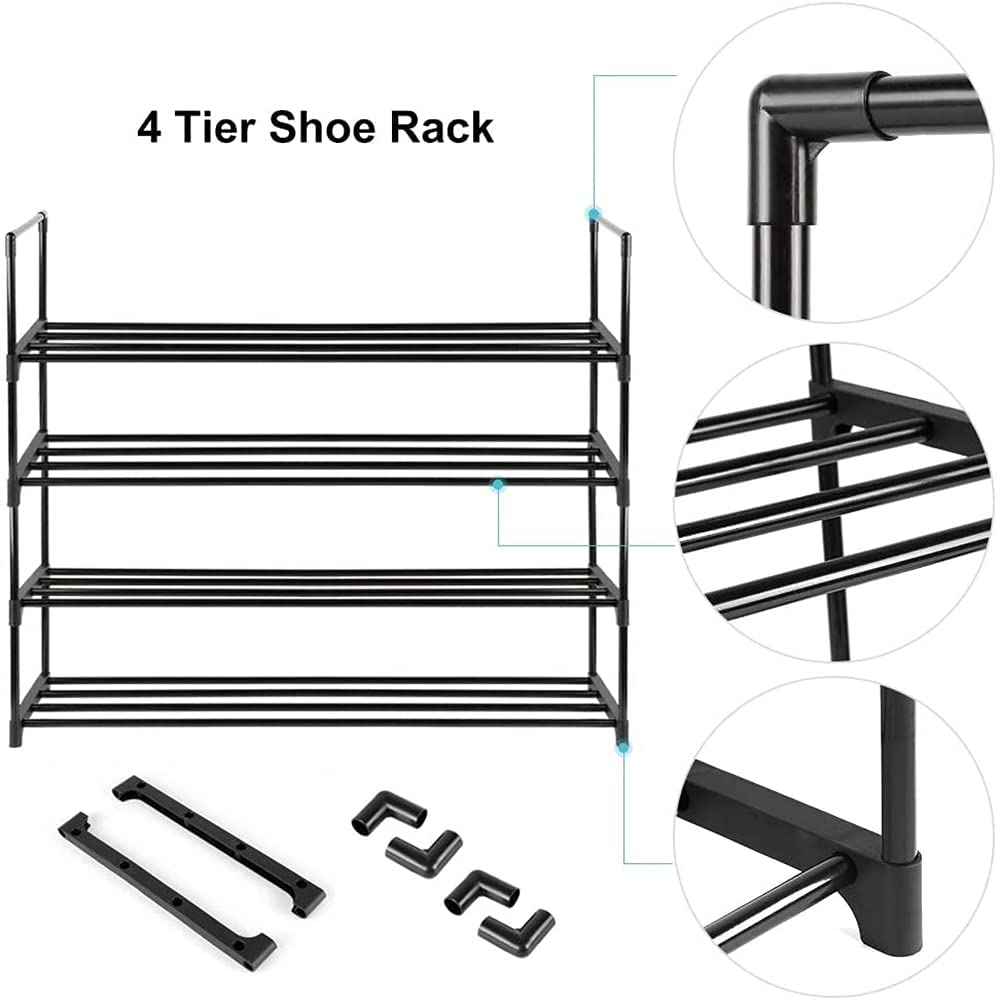 Shoe Storage: 4-Tier Stainless Steel Shoe Rack Storage Organizer to Hold up to 20 Pairs of Shoes (80cm, Black)