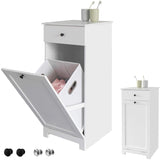 Clothing & Wardrobe Storage: White Bathroom Cabinet with Laundry Basket and Drawer