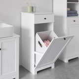 Clothing & Wardrobe Storage: White Bathroom Cabinet with Laundry Basket and Drawer
