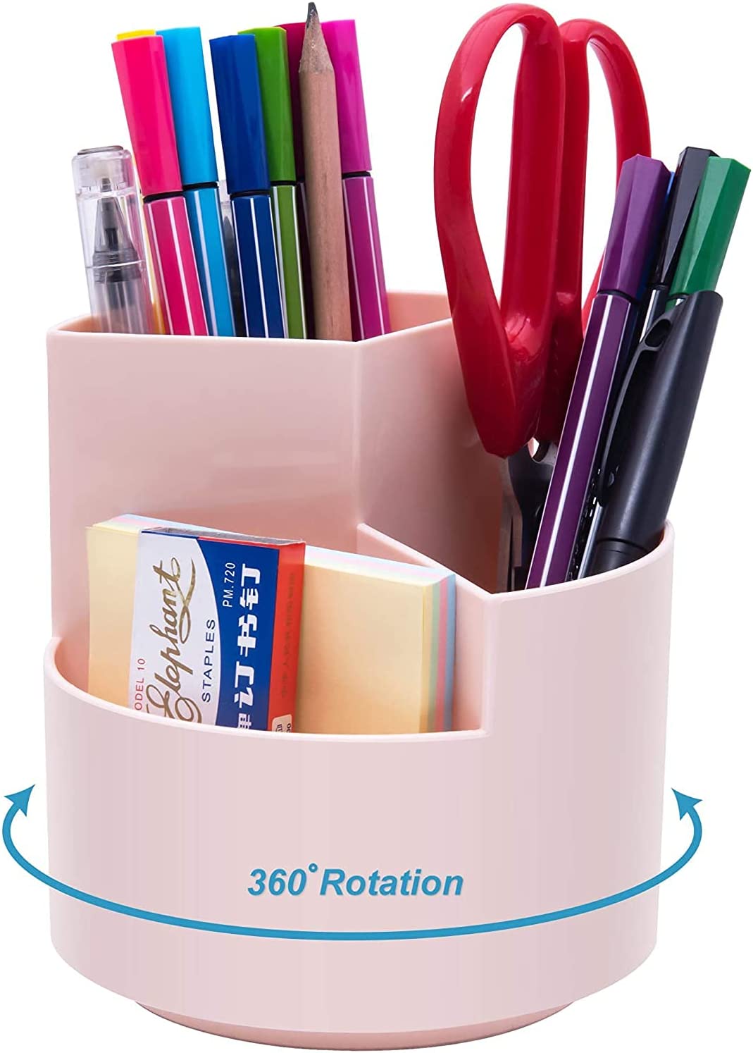 Pens & Pencils: 360 degree rotating multi-functional pen holder with 3 separate layer for office desk organiser (Pink)