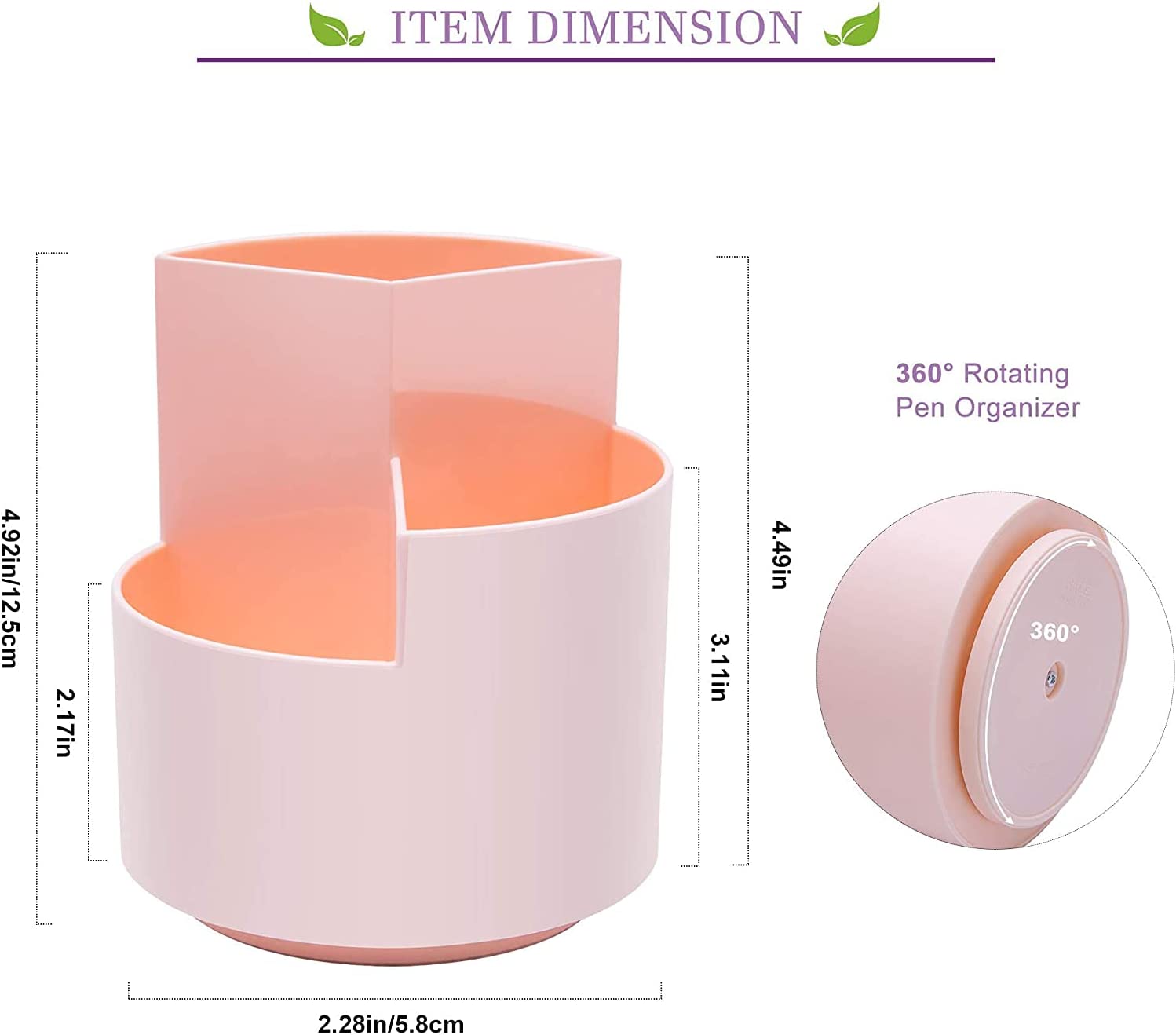 Pens & Pencils: 360 degree rotating multi-functional pen holder with 3 separate layer for office desk organiser (Pink)