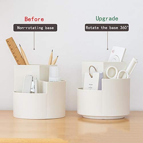 Pens & Pencils: 360 degree rotating multi-functional pen holder with 3 separate layer for office desk organiser (Pink)
