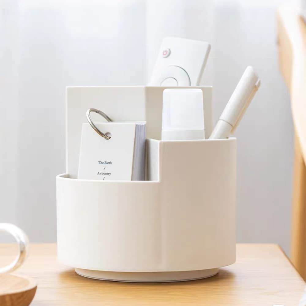 Desk Accessories: 360 degree rotating multi-functional pen holder with 3 separate layer for office desk organiser (White)