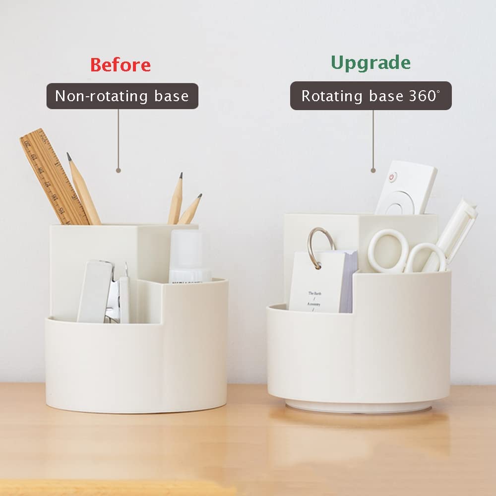 Desk Accessories: 360 degree rotating multi-functional pen holder with 3 separate layer for office desk organiser (White)