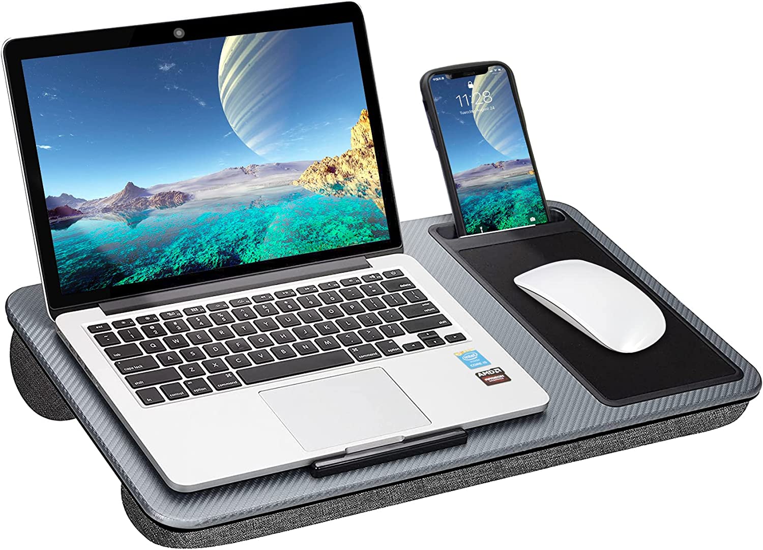 Desks: Portable Laptop Desk with Device Ledge, Mouse Pad and Phone Holder for Home Office (Silver, 40cm)