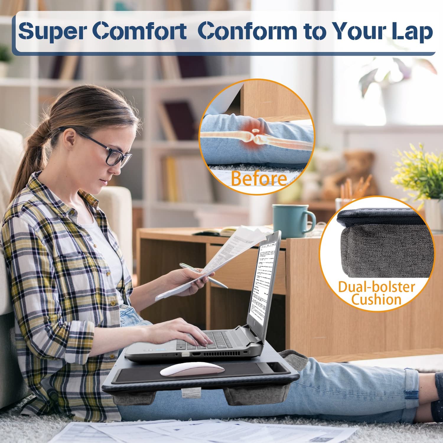 Desks: Portable Laptop Desk with Device Ledge, Mouse Pad and Phone Holder for Home Office (Silver, 40cm)