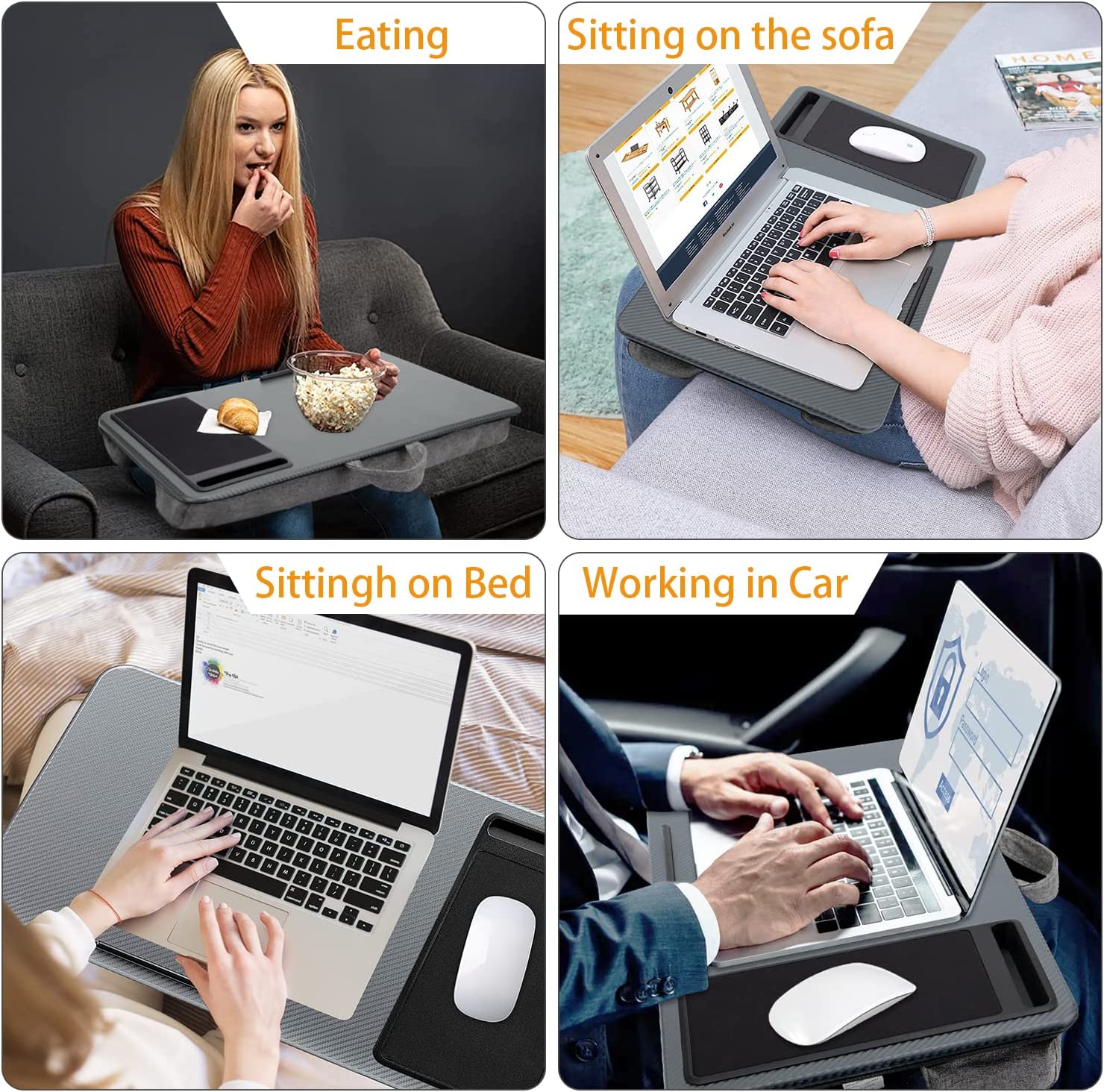 Desks: Portable Laptop Desk with Device Ledge, Mouse Pad and Phone Holder for Home Office (Silver, 40cm)