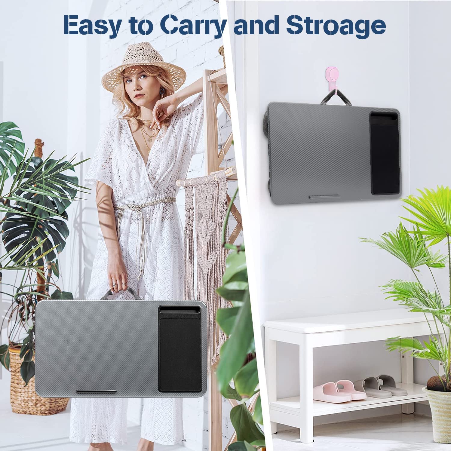 Desks: Portable Laptop Desk with Device Ledge, Mouse Pad and Phone Holder for Home Office (Silver, 40cm)