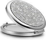 Makeup Mirrors: Mini Small Diamond 1X/2X Magnifying Round Metal Pocket Makeup Mirror (Silver)