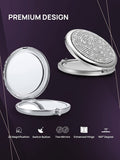 Makeup Mirrors: Mini Small Diamond 1X/2X Magnifying Round Metal Pocket Makeup Mirror (Silver)