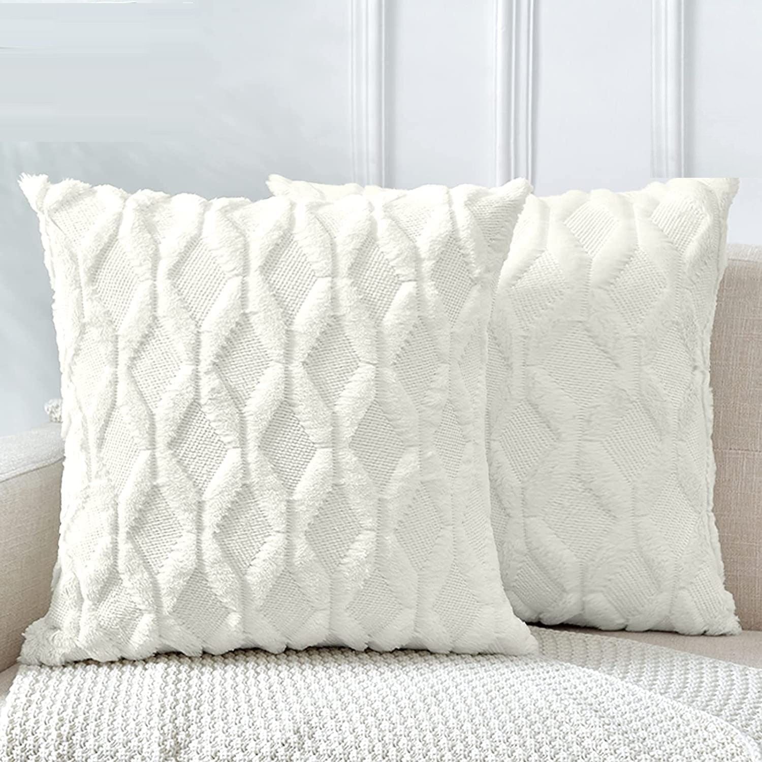 Pillows: 2 Pack Decorative Boho Throw Pillow Covers 45 x 45 cm (White)