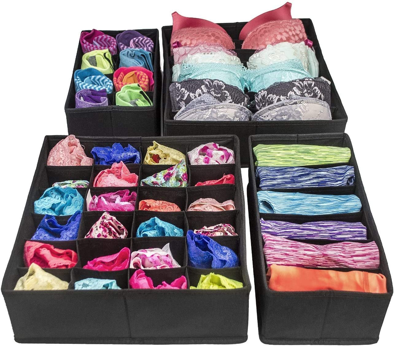 Storage Boxes: 4 Pack Foldable Drawer Dividers Storage Boxes (Black)