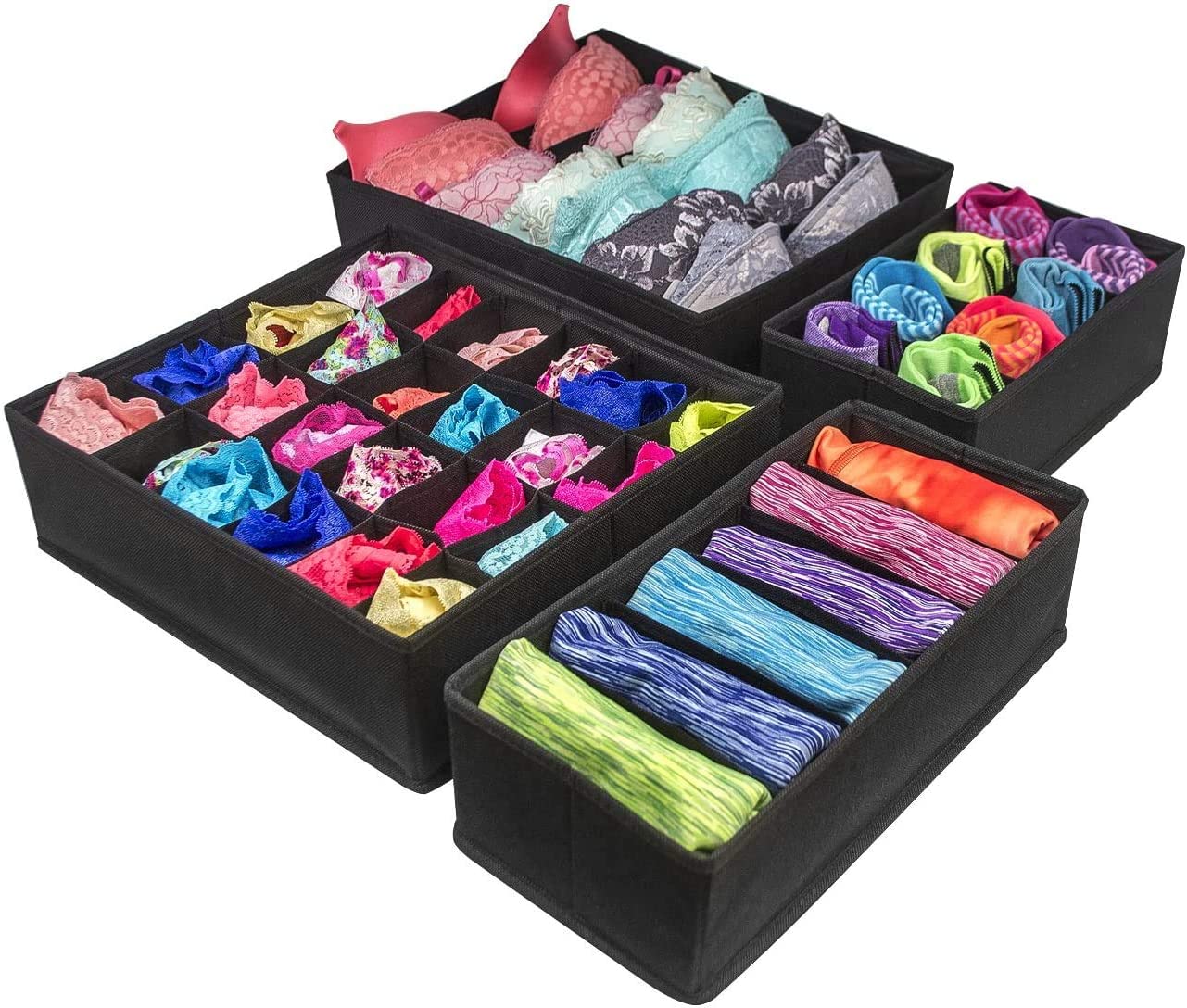 Storage Boxes: 4 Pack Foldable Drawer Dividers Storage Boxes (Black)