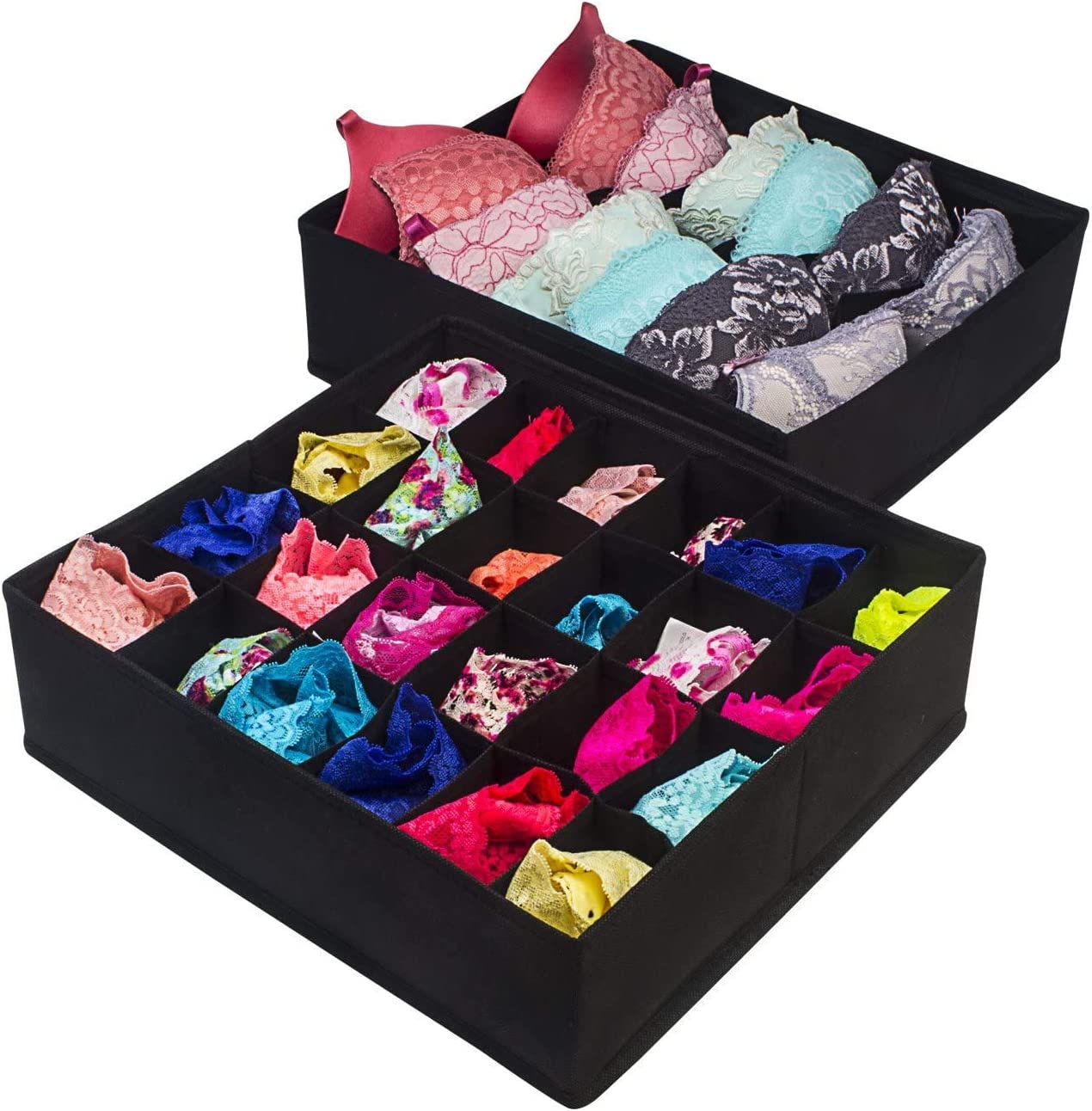 Storage Boxes: 4 Pack Foldable Drawer Dividers Storage Boxes (Black)