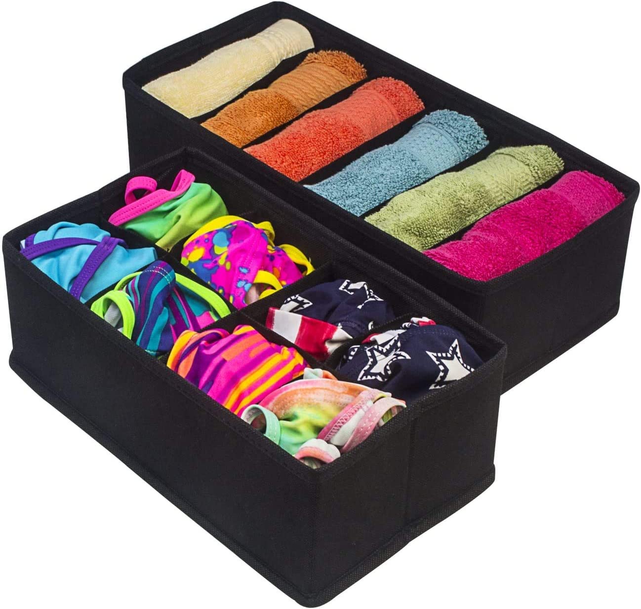 Storage Boxes: 4 Pack Foldable Drawer Dividers Storage Boxes (Black)