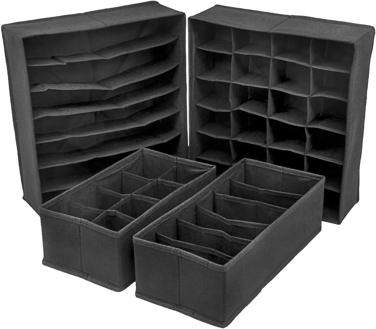 Storage Boxes: 4 Pack Foldable Drawer Dividers Storage Boxes (Black)