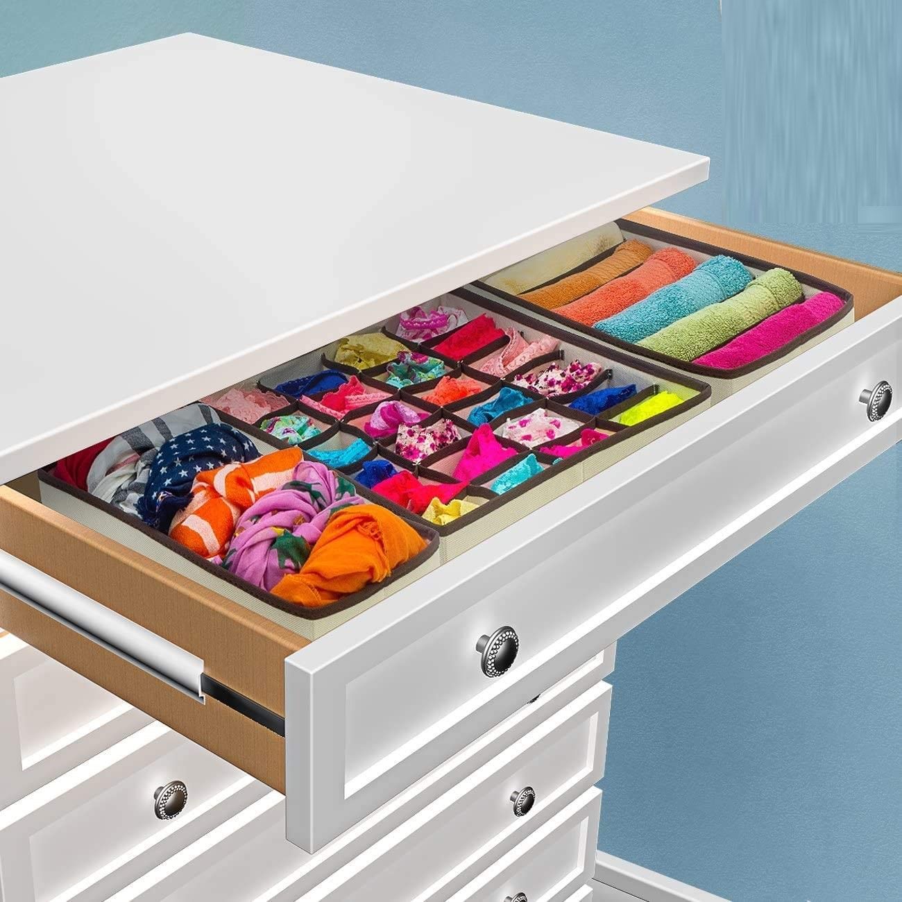 Storage Boxes: 4 Pack Foldable Drawer Dividers Storage Boxes (Black)