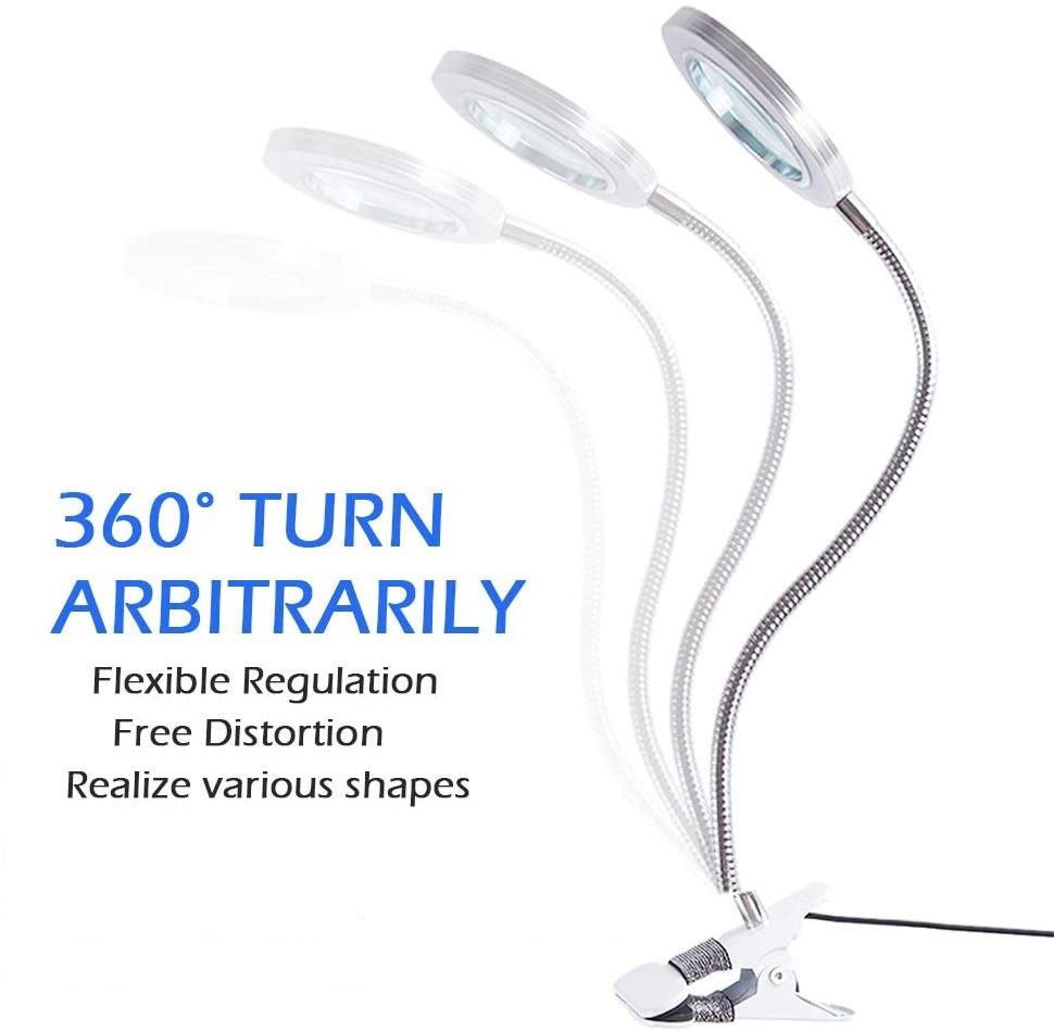 Pens & Pencils: Lighting LED 8X Magnifying Lamp with Metal Clamp 360&deg; Flexible Gooseneck and USB Plug Design for Tattoo, Manicure and Reading