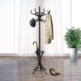 Coat Racks: Brown Coat Rack with Stand Wooden Hat and 12 Hooks Hanger Walnut tree