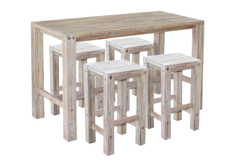Outdoor Dining Sets: Sturdy bar table and bar stools (WHITE)