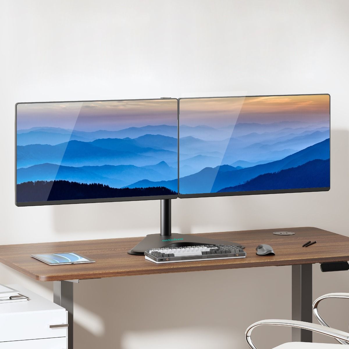 Computer Monitors & Accessories: activiva Dual-Screen Articulating Monitor Arm with Free-Standing Desktop Base