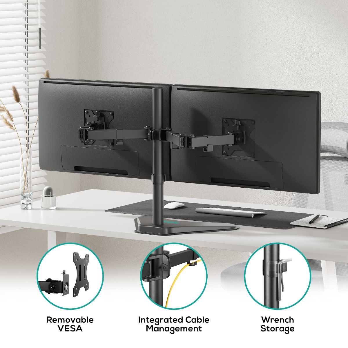 Computer Monitors & Accessories: activiva Dual-Screen Articulating Monitor Arm with Free-Standing Desktop Base