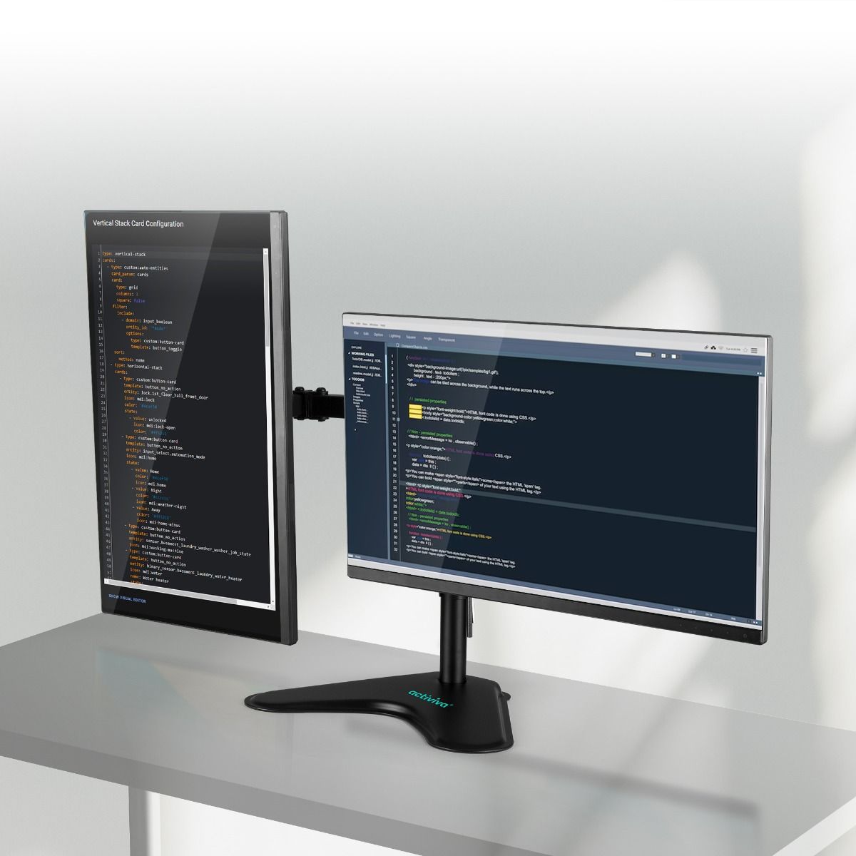 Computer Monitors & Accessories: activiva Dual-Screen Articulating Monitor Arm with Free-Standing Desktop Base