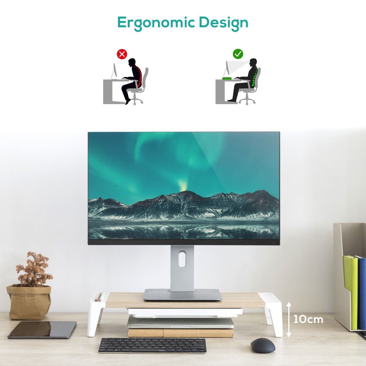 Computer Monitors & Accessories: activiva Ergolife Monitor Stand Riser with Storage Drawer
