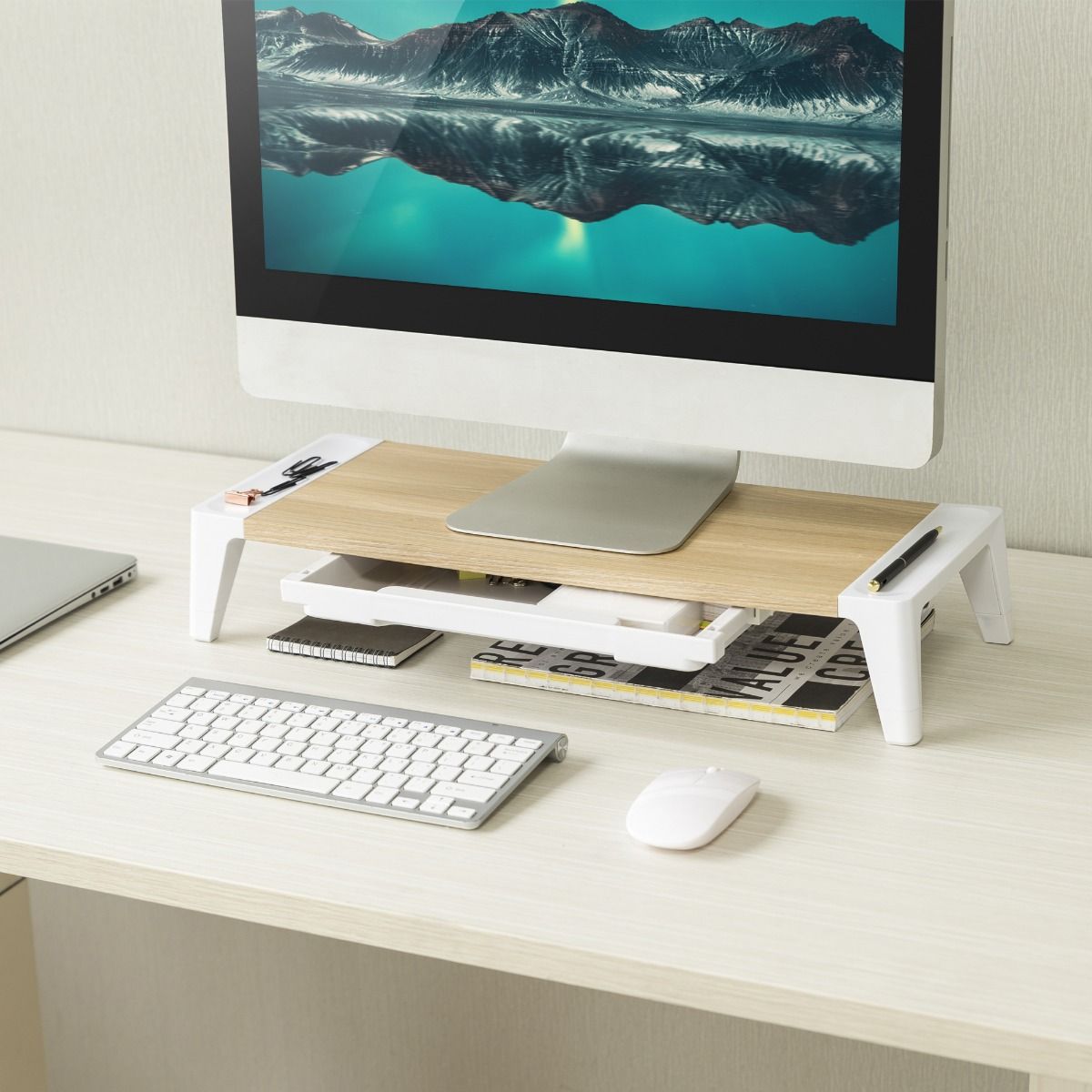 Computer Monitors & Accessories: activiva Ergolife Monitor Stand Riser with Storage Drawer