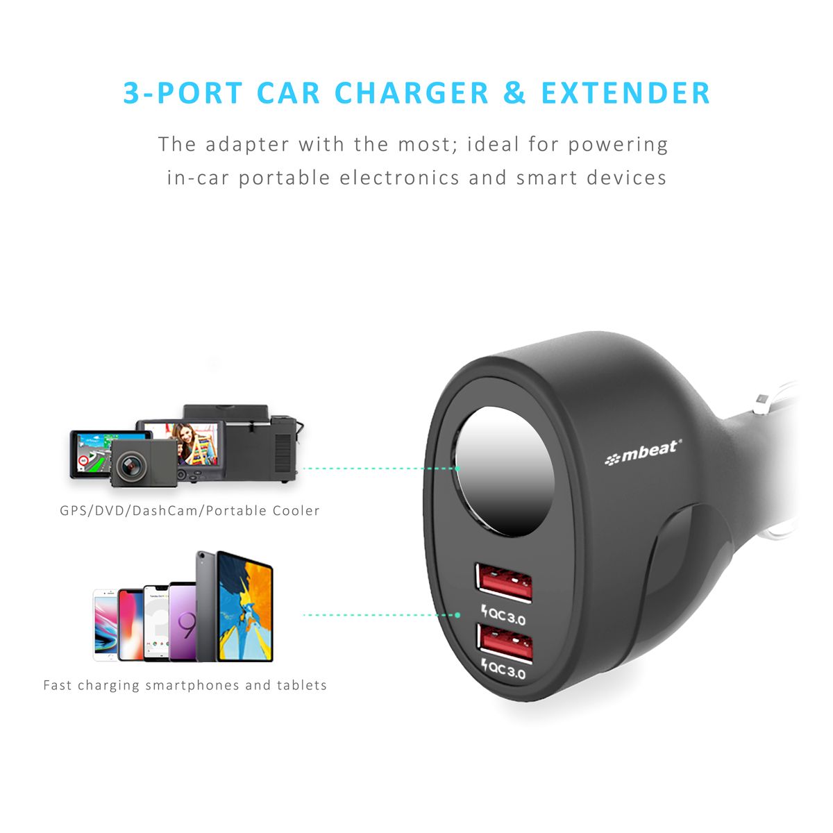 Power Banks & Chargers: mbeat Gorilla Power Dual Port QC 3.0 Car Charger With Cigar Lighter Socket