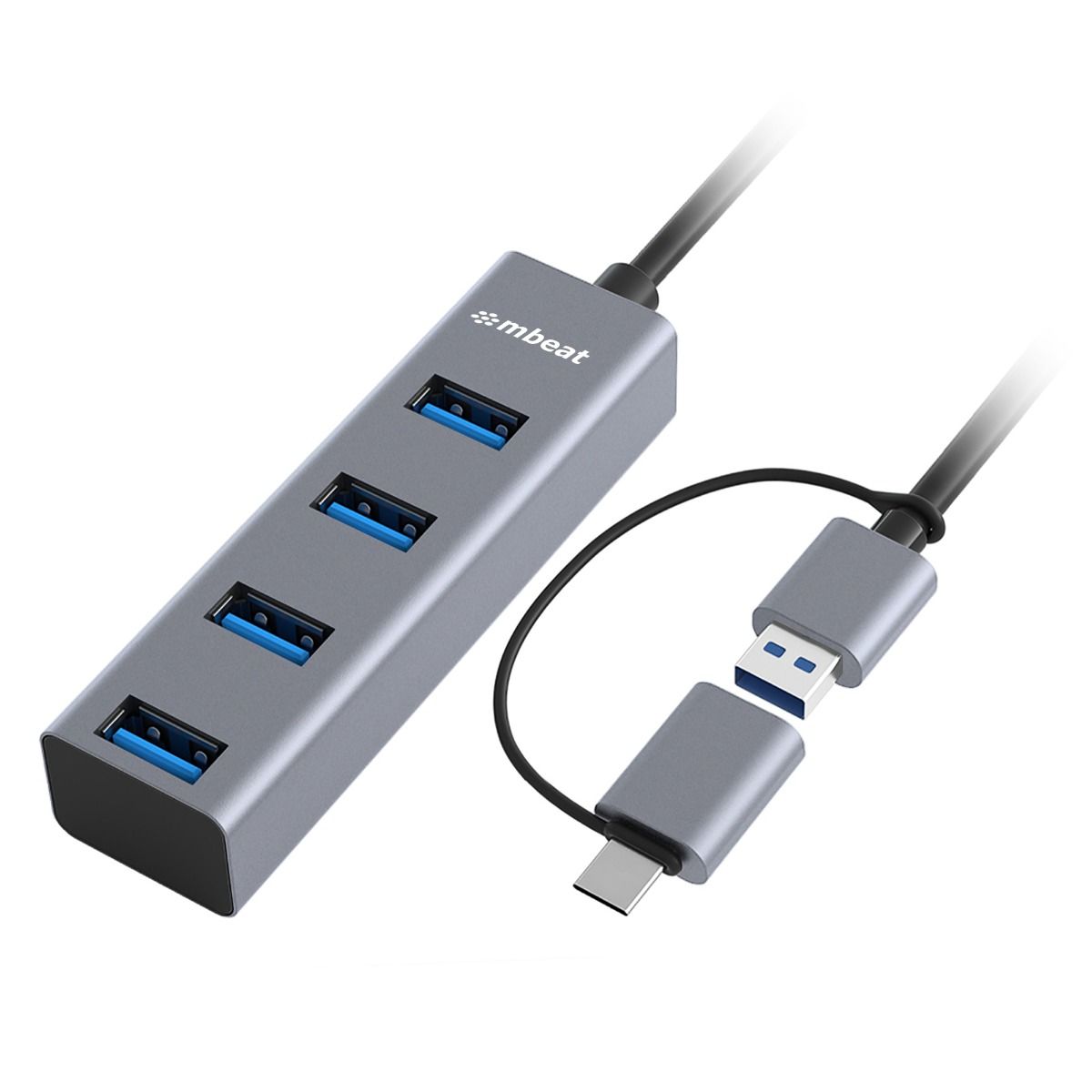 Hard Drives: mbeat 4-Port USB 3.0 Hub with 2-in-1 USB 3.0 & USB-C Converter - Space Grey